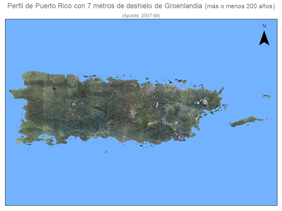 Perfil de Puerto Rico con 7 metros de deshielo de Groenlandia (más o menos 200 años)