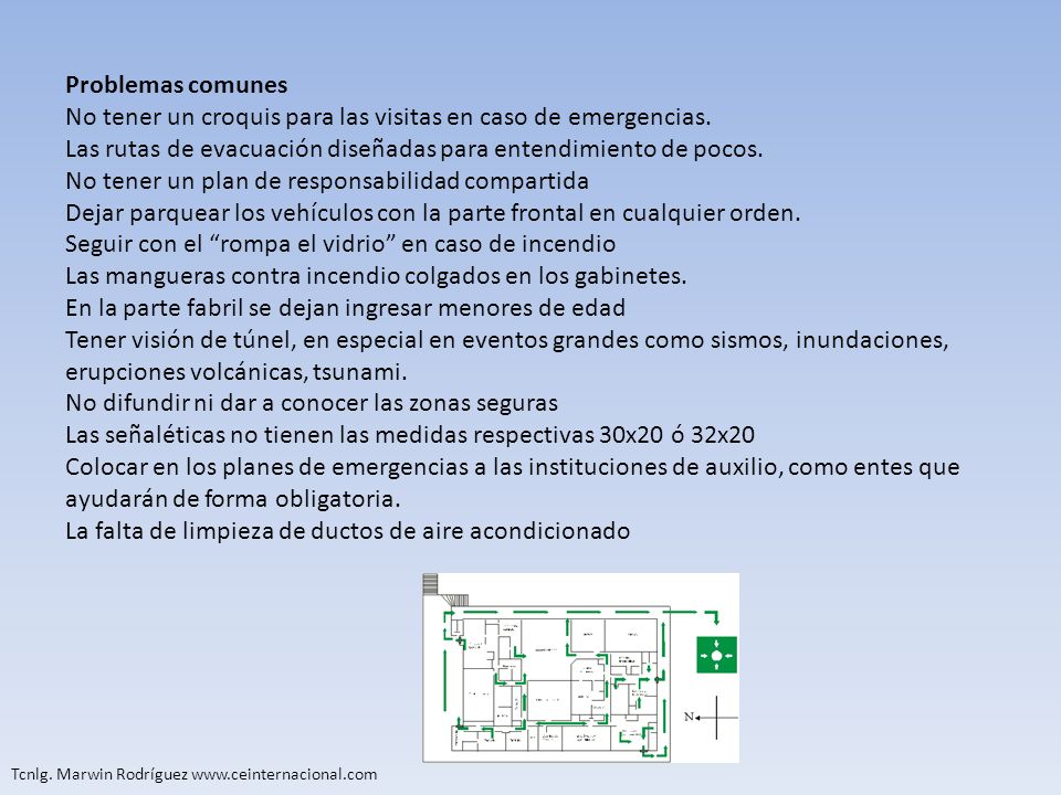 No tener un croquis para las visitas en caso de emergencias.