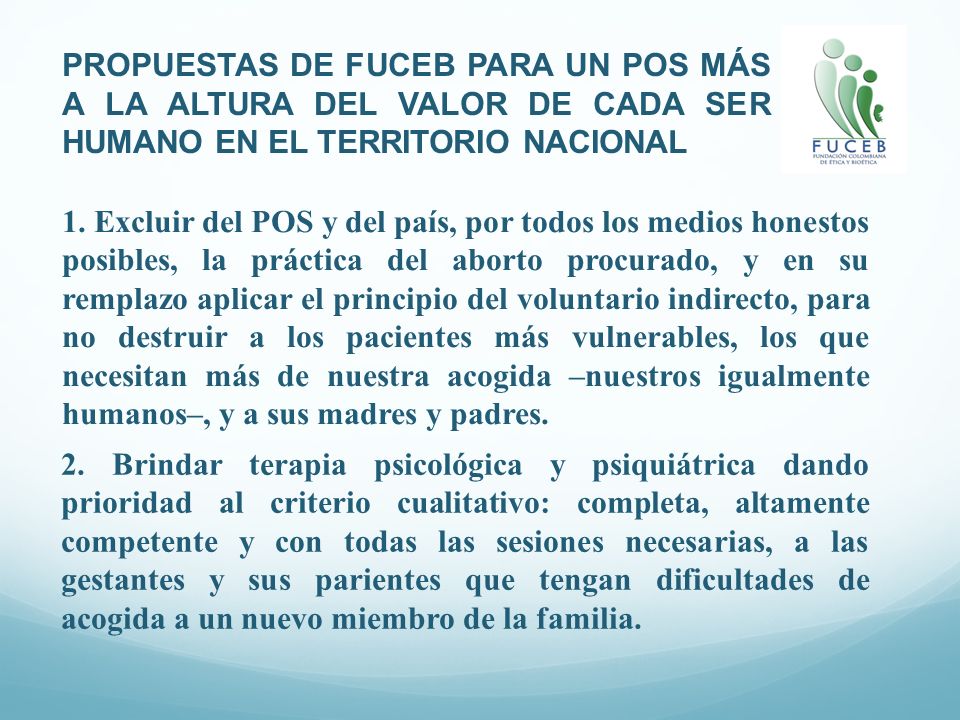 PROPUESTAS DE FUCEB PARA UN POS MÁS A LA ALTURA DEL VALOR DE CADA SER HUMANO EN EL TERRITORIO NACIONAL