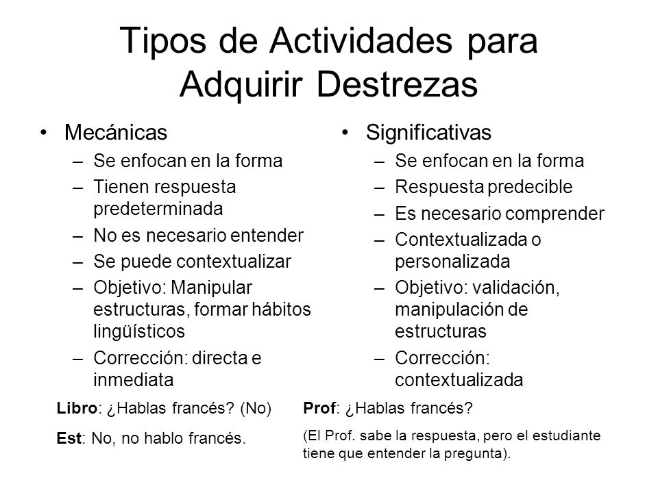 Tipos de Actividades para Adquirir Destrezas