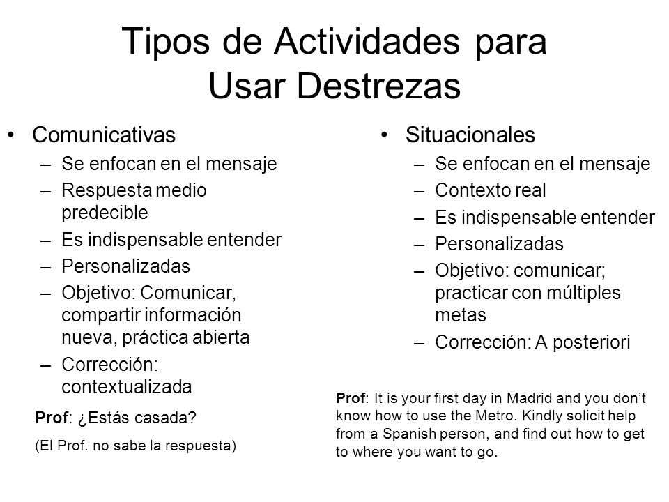 Tipos de Actividades para Usar Destrezas