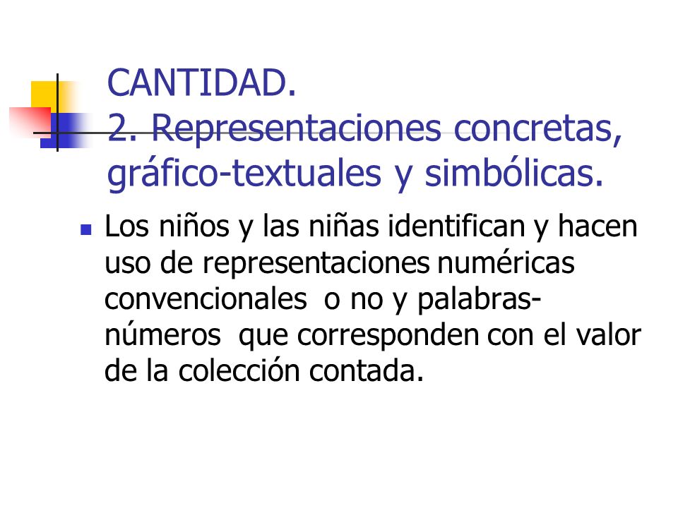 CANTIDAD. 2. Representaciones concretas, gráfico-textuales y simbólicas.
