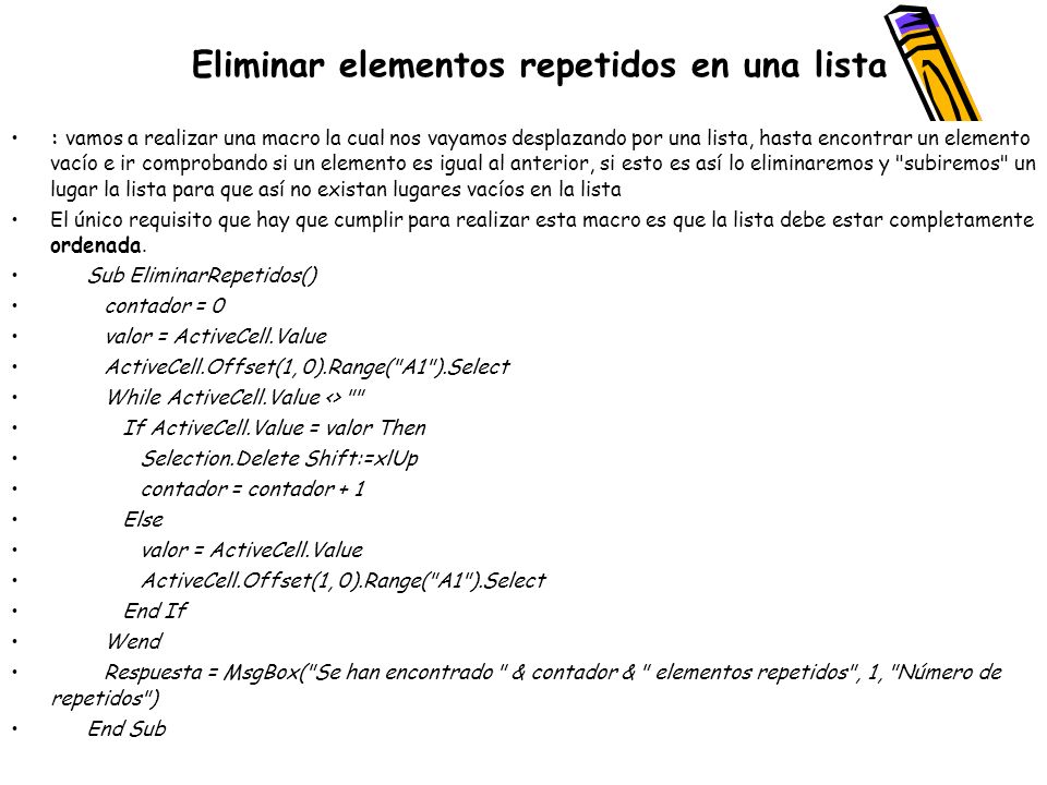 Eliminar elementos repetidos en una lista