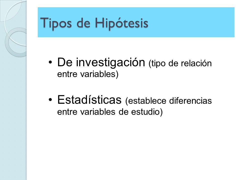 Tipos de Hipótesis De investigación (tipo de relación entre variables)