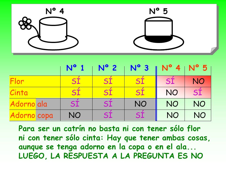 Nº 4 Nº 5. Nº 1. Nº 2. Nº 3. Nº 4. Nº 5. Flor. SÍ. SÍ. SÍ. SÍ. NO. Cinta. SÍ. SÍ. SÍ.