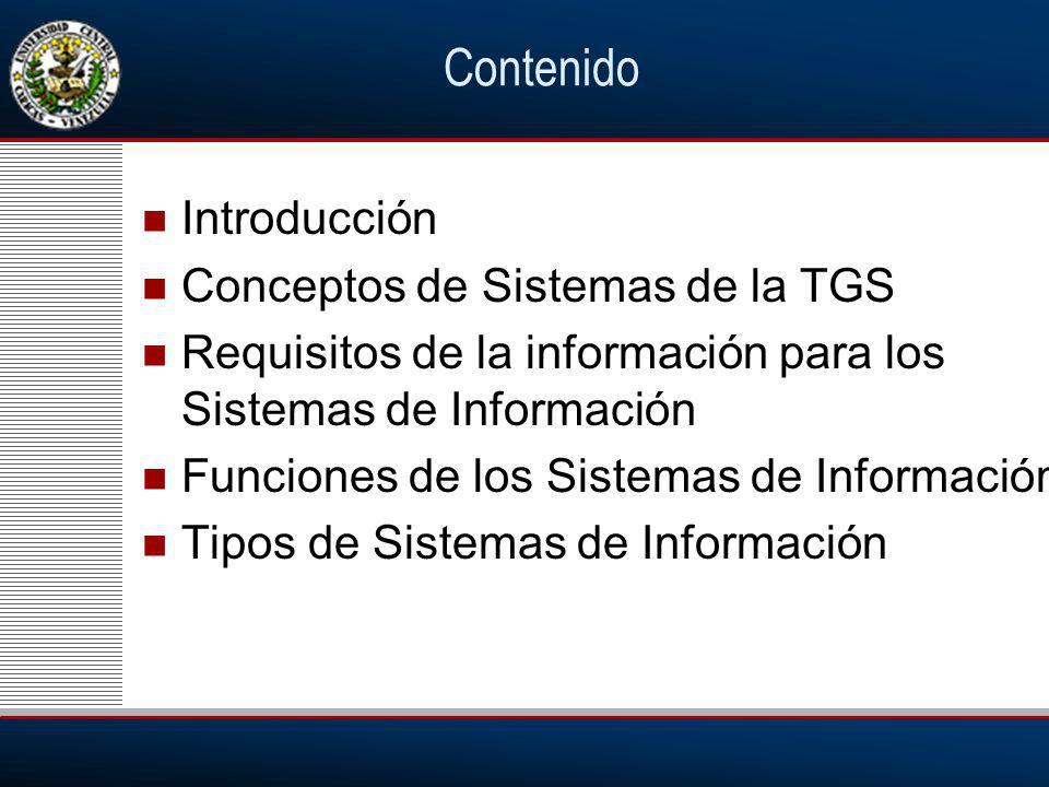 Contenido Introducción Conceptos de Sistemas de la TGS