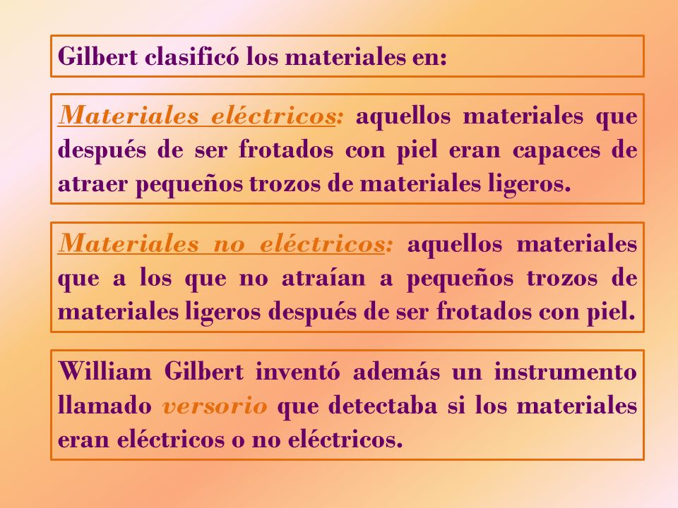 Gilbert clasificó los materiales en: