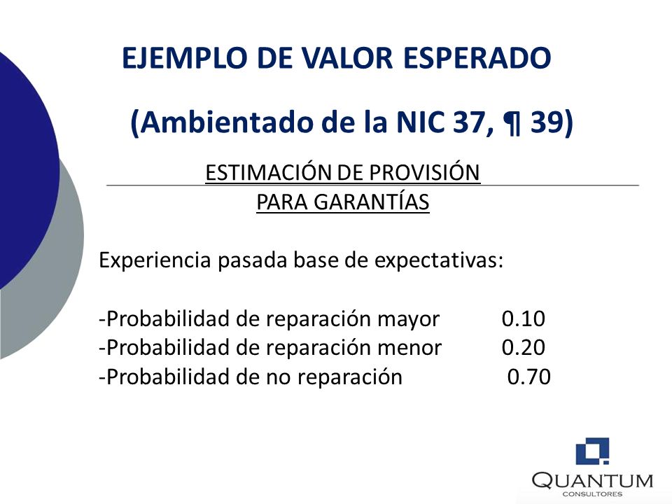 EJEMPLO DE VALOR ESPERADO (Ambientado de la NIC 37, ¶ 39)