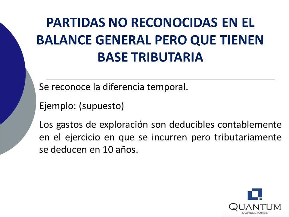 PARTIDAS NO RECONOCIDAS EN EL BALANCE GENERAL PERO QUE TIENEN BASE TRIBUTARIA