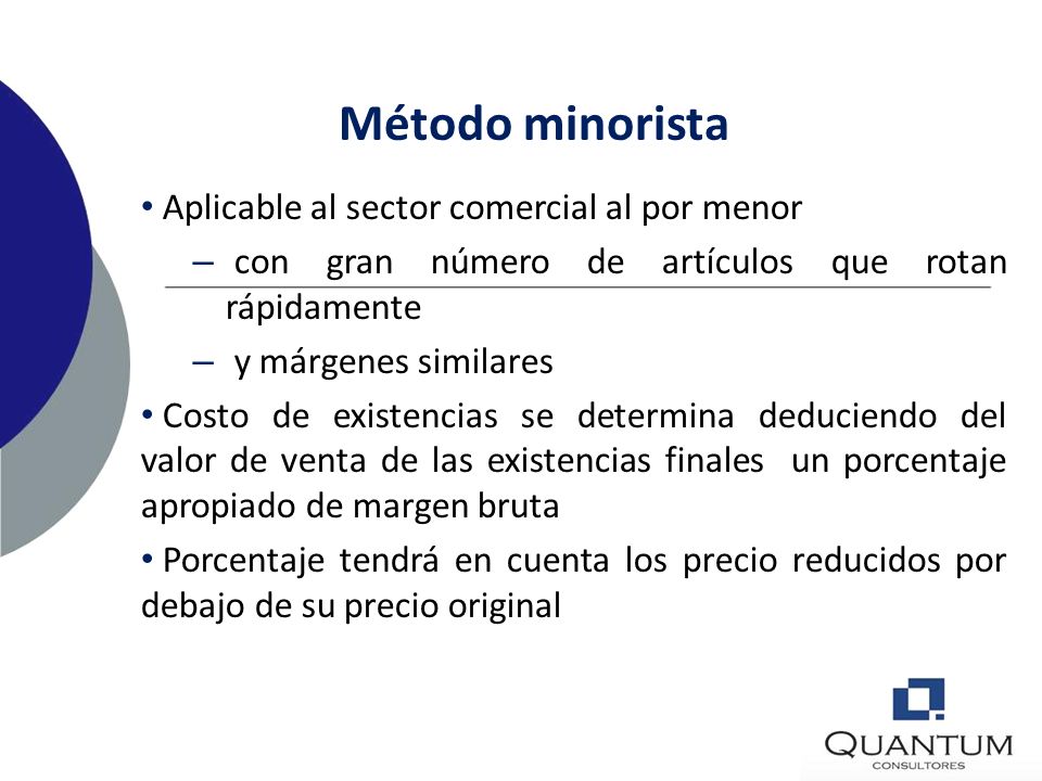Método minorista Aplicable al sector comercial al por menor