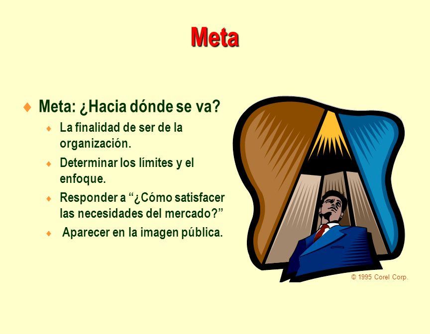 Meta Meta: ¿Hacia dónde se va La finalidad de ser de la organización.