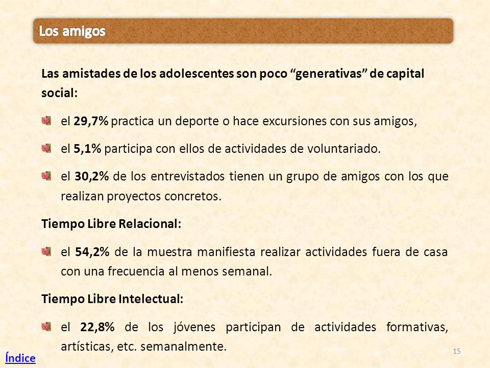 Los amigos Las amistades de los adolescentes son poco generativas de capital social: