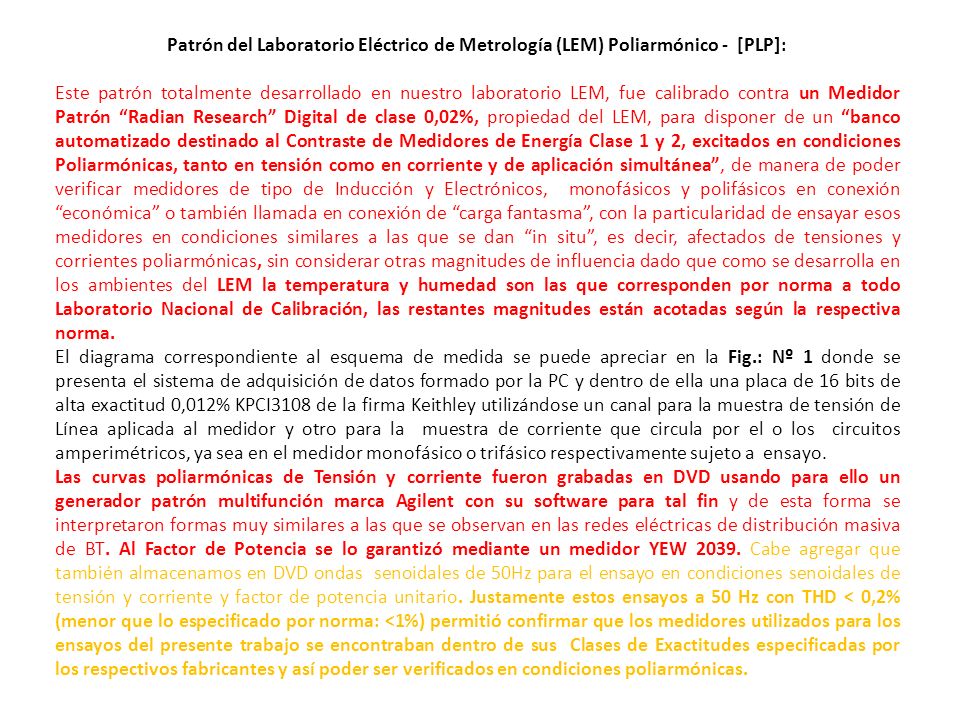Patrón del Laboratorio Eléctrico de Metrología (LEM) Poliarmónico - [PLP]: