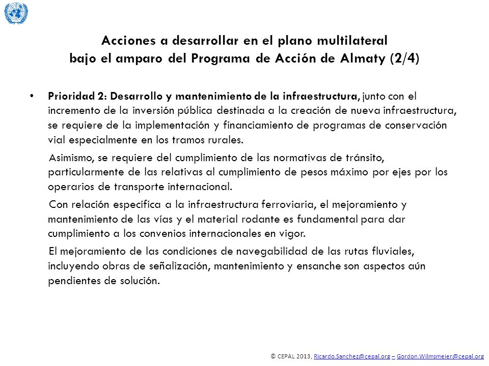 Acciones a desarrollar en el plano multilateral bajo el amparo del Programa de Acción de Almaty (2/4)
