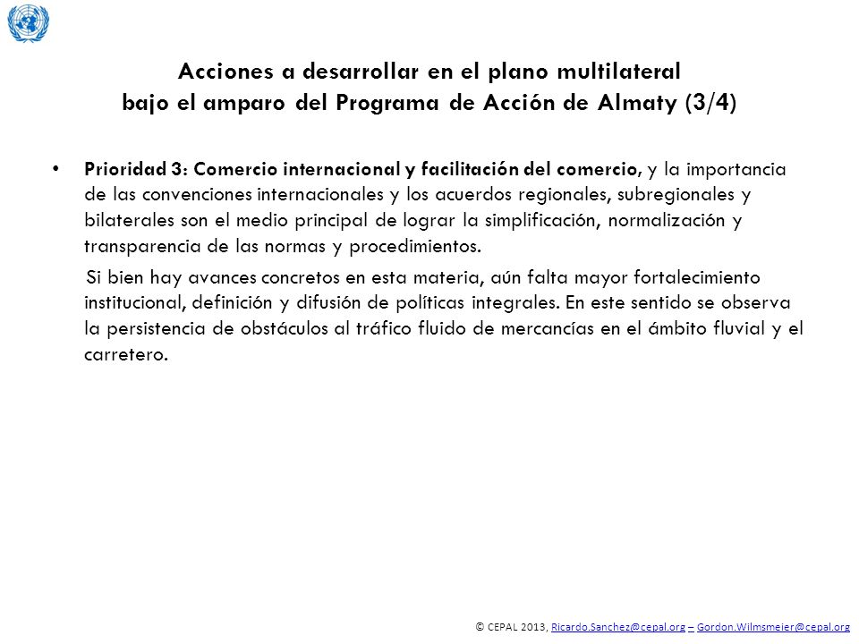 Acciones a desarrollar en el plano multilateral bajo el amparo del Programa de Acción de Almaty (3/4)
