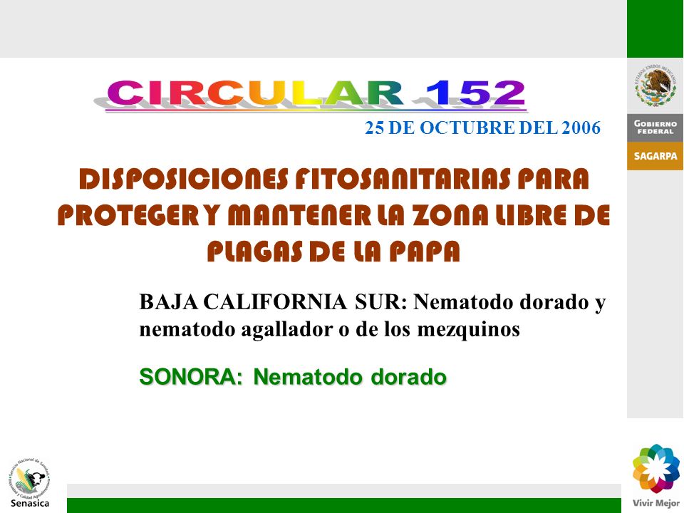 CIRCULAR DE OCTUBRE DEL DISPOSICIONES FITOSANITARIAS PARA PROTEGER Y MANTENER LA ZONA LIBRE DE PLAGAS DE LA PAPA.