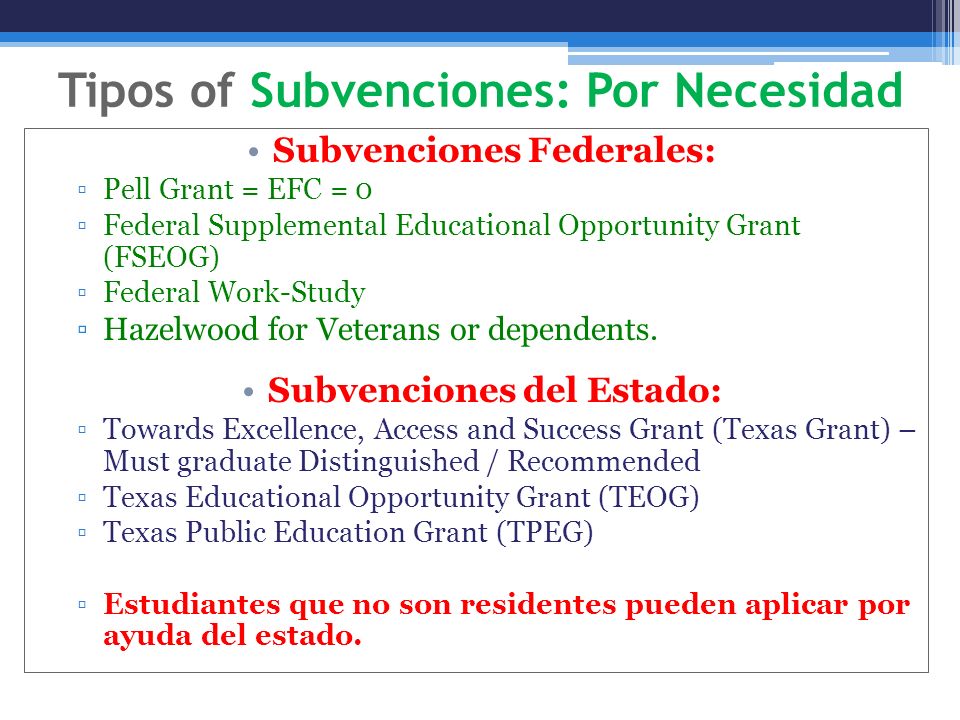 Tipos of Subvenciones: Por Necesidad