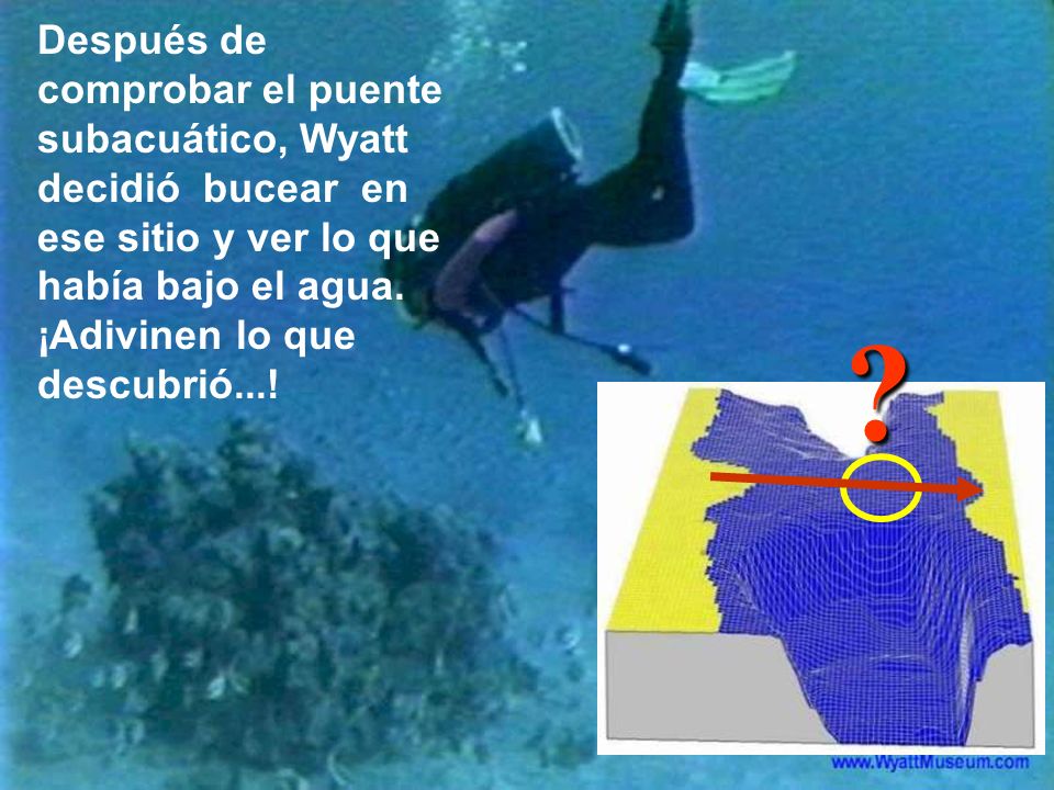 Después de comprobar el puente subacuático, Wyatt decidió bucear en ese sitio y ver lo que había bajo el agua. ¡Adivinen lo que descubrió...!