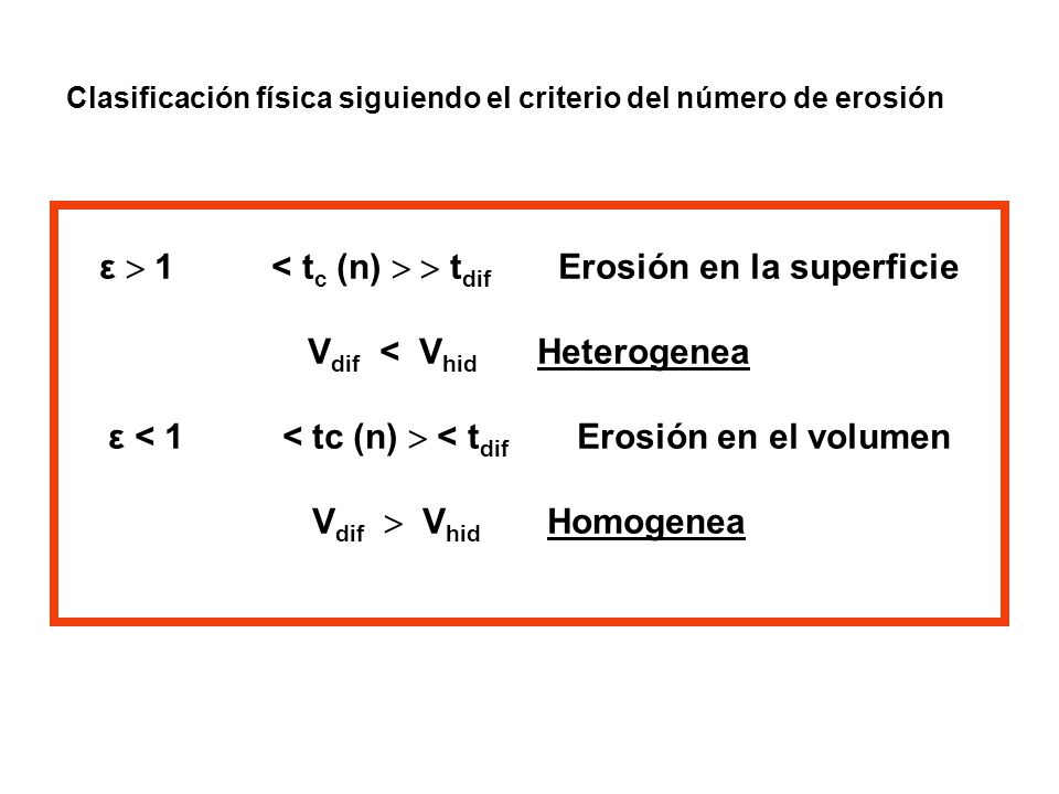 ε  1 < tc (n)   tdif Erosión en la superficie