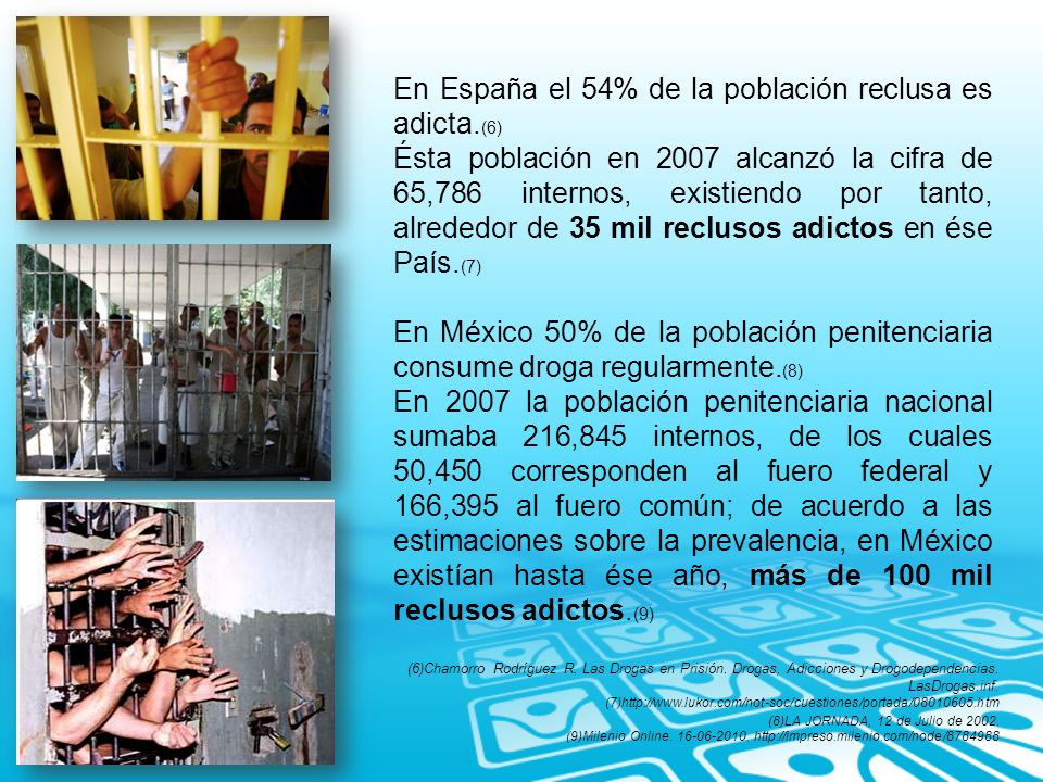 En España el 54% de la población reclusa es adicta.(6)