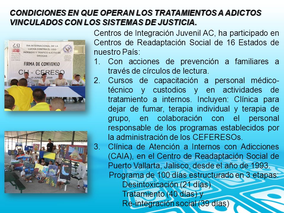CONDICIONES EN QUE OPERAN LOS TRATAMIENTOS A ADICTOS VINCULADOS CON LOS SISTEMAS DE JUSTICIA.