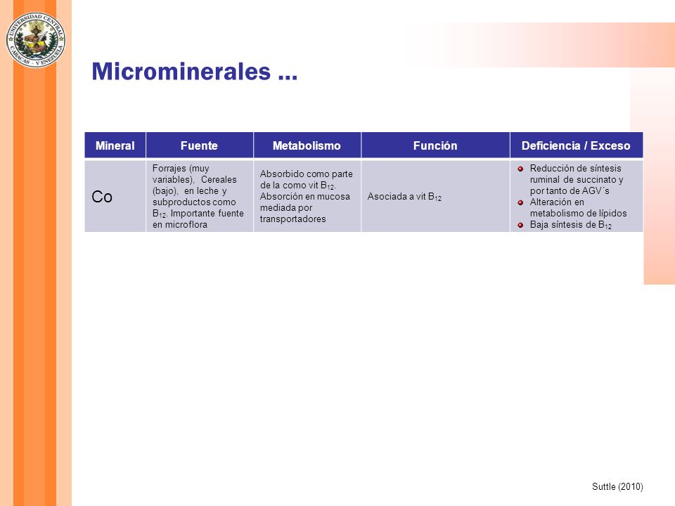 Microminerales … Co Cu I Fe Mineral Fuente Metabolismo Función