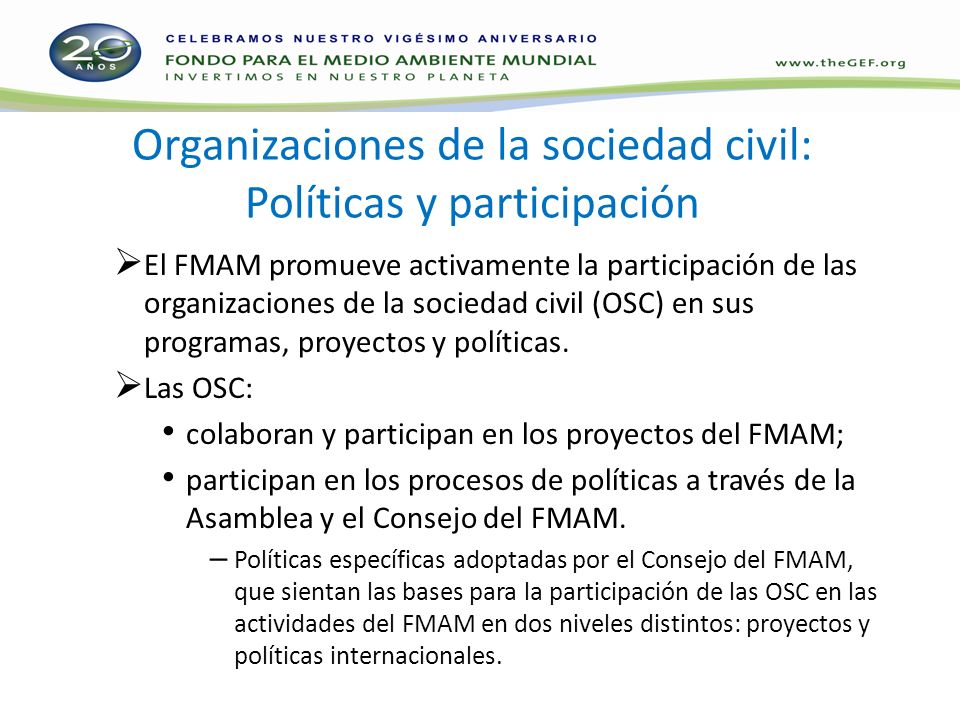 Organizaciones de la sociedad civil: Políticas y participación
