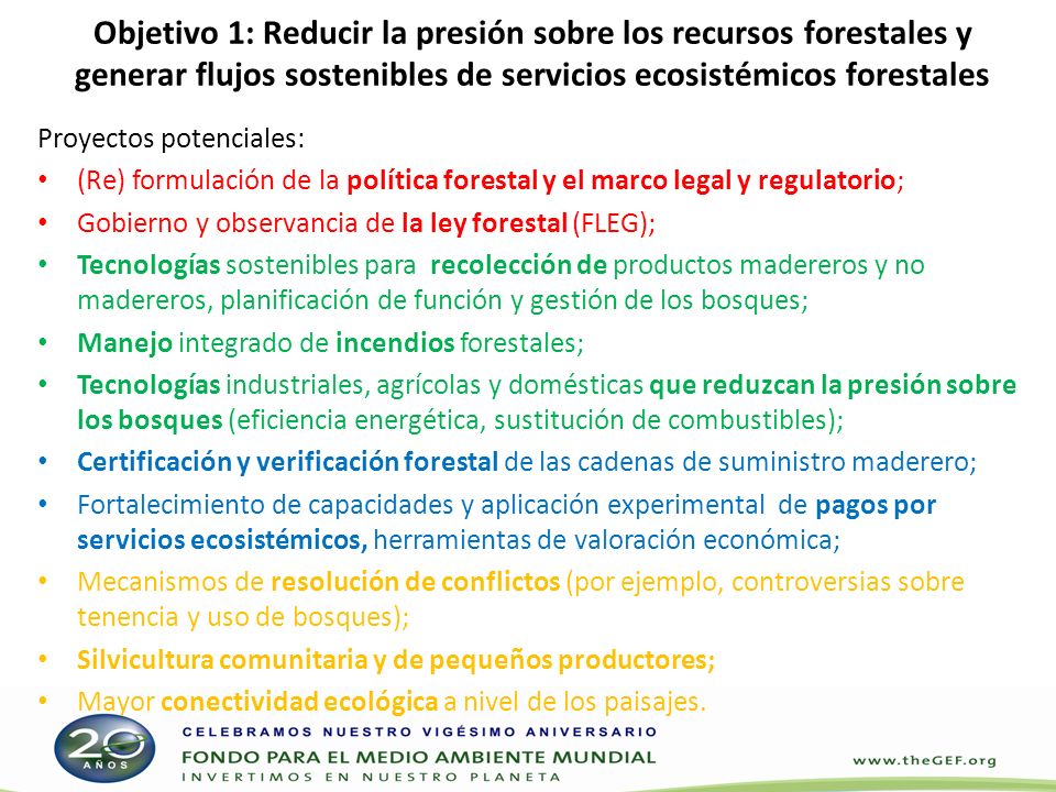 Objetivo 1: Reducir la presión sobre los recursos forestales y generar flujos sostenibles de servicios ecosistémicos forestales