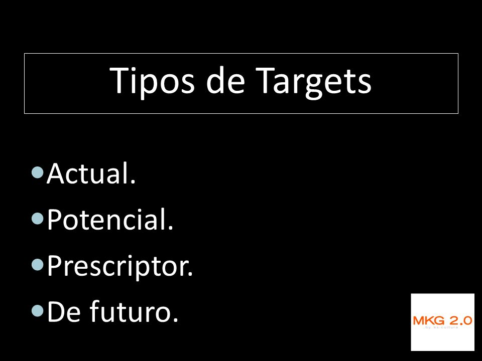 Tipos de Targets Actual. Potencial. Prescriptor. De futuro.