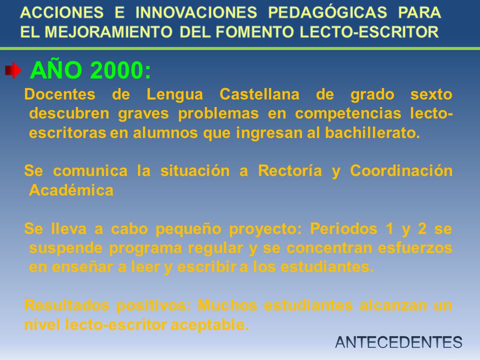 ACCIONES E INNOVACIONES PEDAGÓGICAS PARA EL MEJORAMIENTO DEL FOMENTO LECTO-ESCRITOR