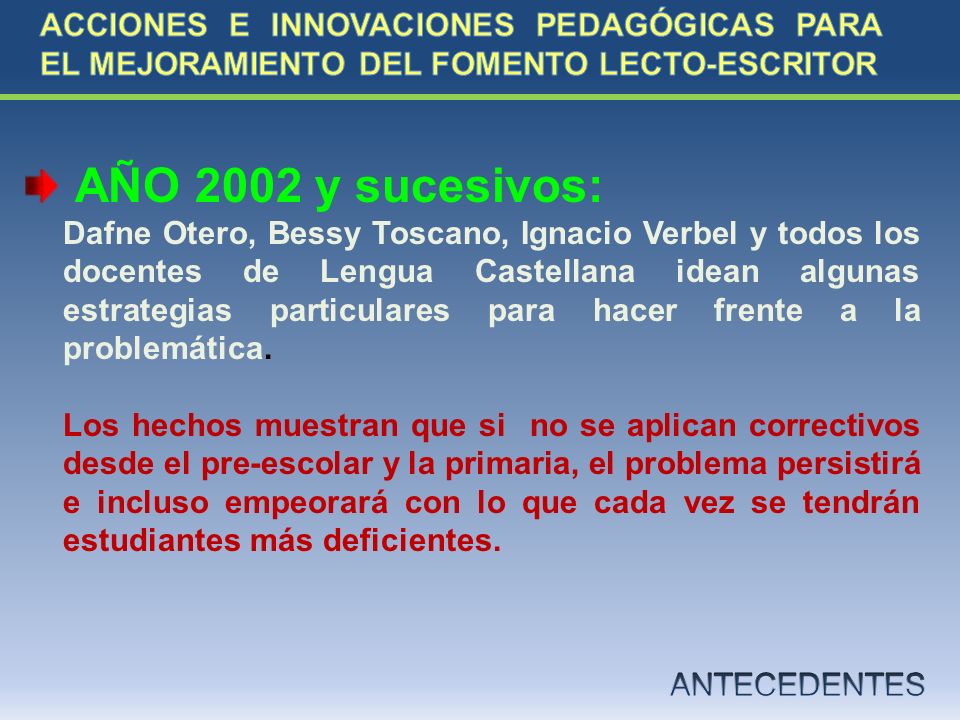 ACCIONES E INNOVACIONES PEDAGÓGICAS PARA EL MEJORAMIENTO DEL FOMENTO LECTO-ESCRITOR