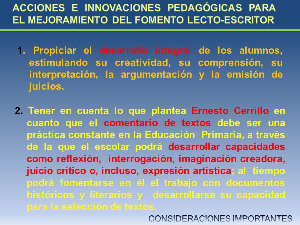 ACCIONES E INNOVACIONES PEDAGÓGICAS PARA EL MEJORAMIENTO DEL FOMENTO LECTO-ESCRITOR