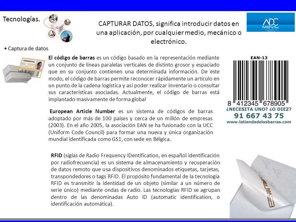 Tecnologías. CAPTURAR DATOS, significa introducir datos en una aplicación, por cualquier medio, mecánico o electrónico.
