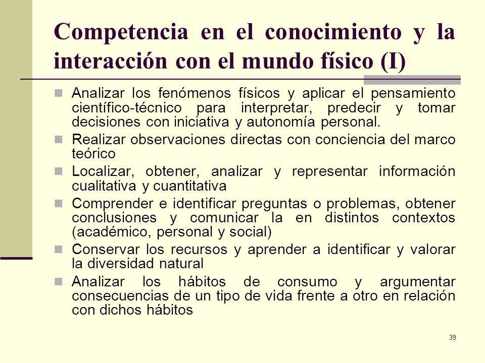 Competencia en el conocimiento y la interacción con el mundo físico (I)
