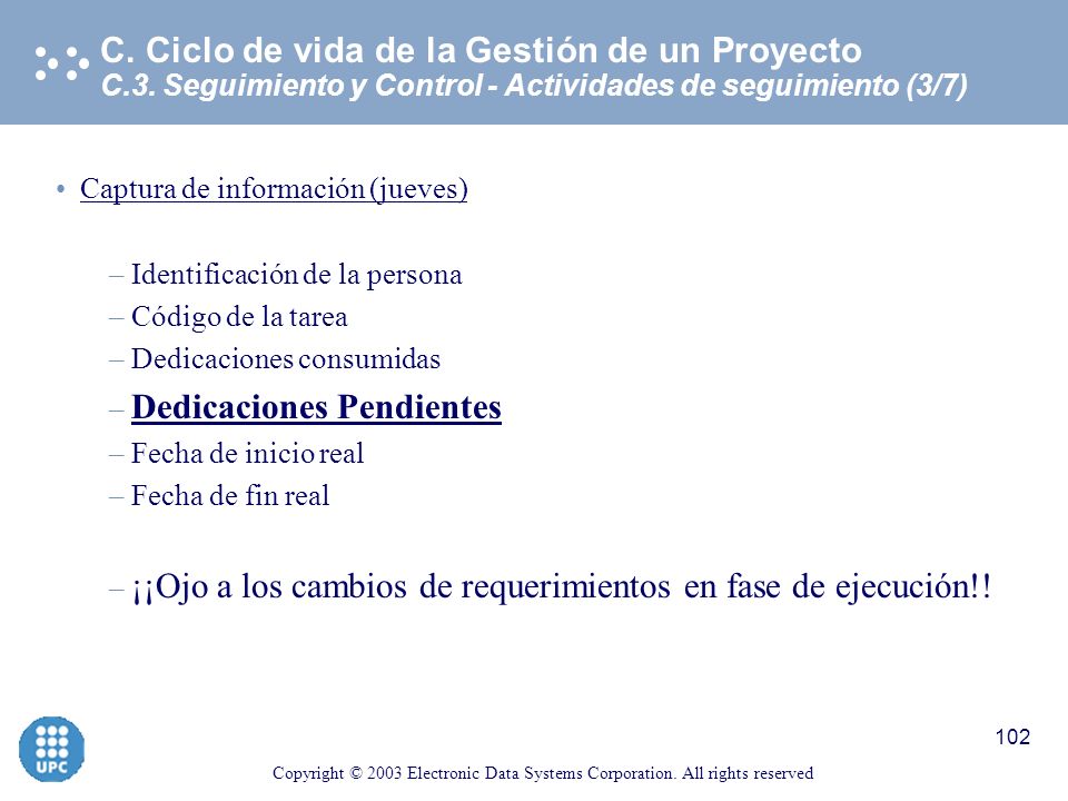 C. Ciclo de vida de la Gestión de un Proyecto