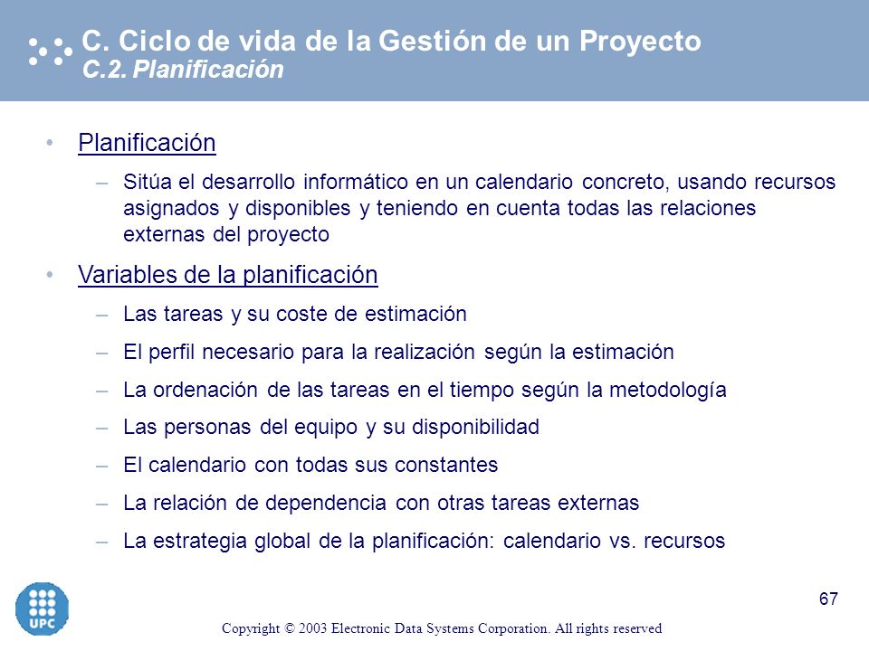 C. Ciclo de vida de la Gestión de un Proyecto