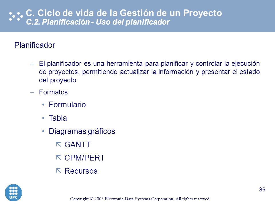 C. Ciclo de vida de la Gestión de un Proyecto