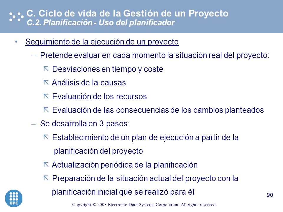 C. Ciclo de vida de la Gestión de un Proyecto