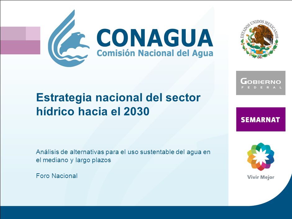 Estrategia nacional del sector hídrico hacia el 2030 Análisis de alternativas para el uso sustentable del agua en el mediano y largo plazos Foro Nacional
