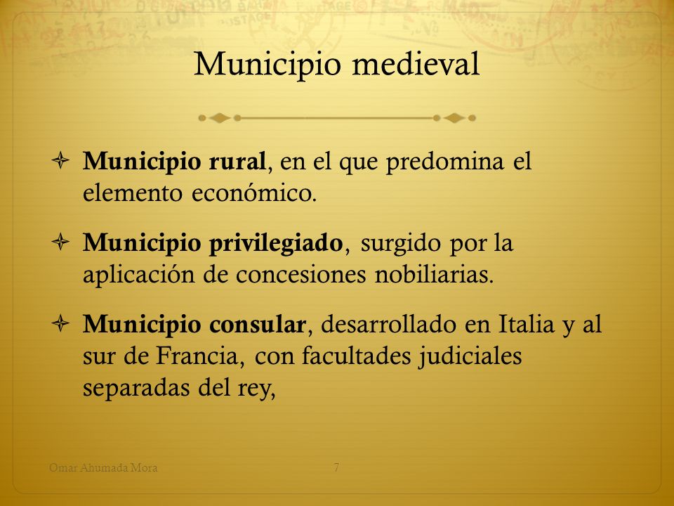 Municipio medieval Municipio rural, en el que predomina el elemento económico.
