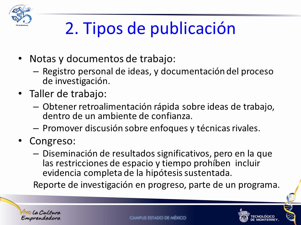 2. Tipos de publicación Notas y documentos de trabajo: