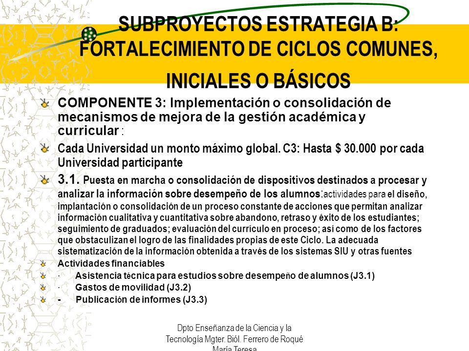 SUBPROYECTOS ESTRATEGIA B: FORTALECIMIENTO DE CICLOS COMUNES, INICIALES O BÁSICOS