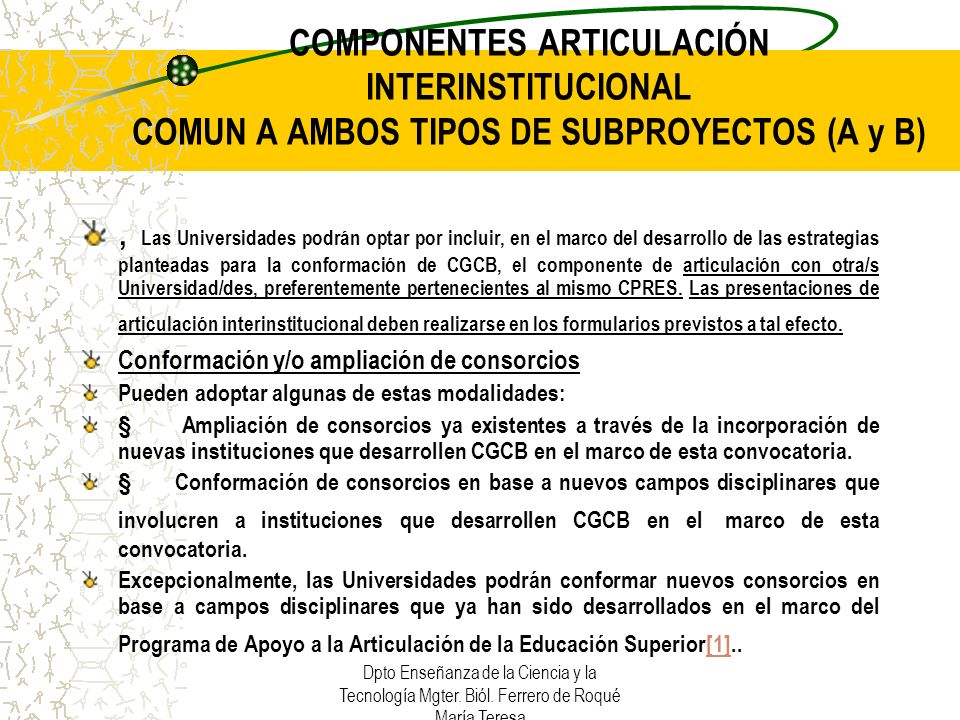 COMPONENTES ARTICULACIÓN INTERINSTITUCIONAL COMUN A AMBOS TIPOS DE SUBPROYECTOS (A y B)