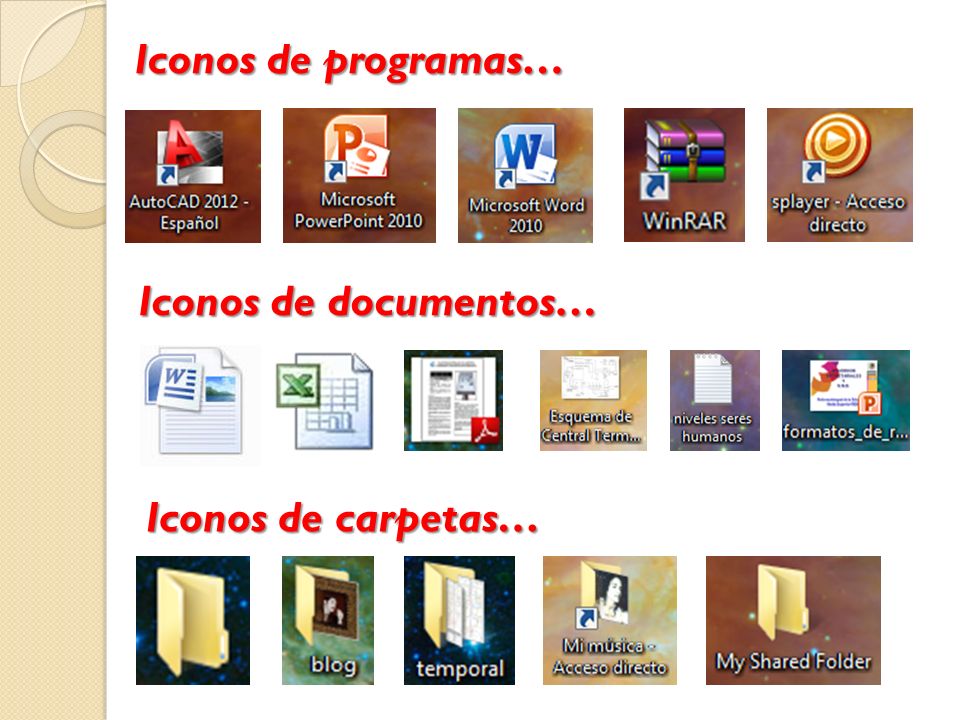 Iconos de programas… Iconos de documentos… Iconos de carpetas…