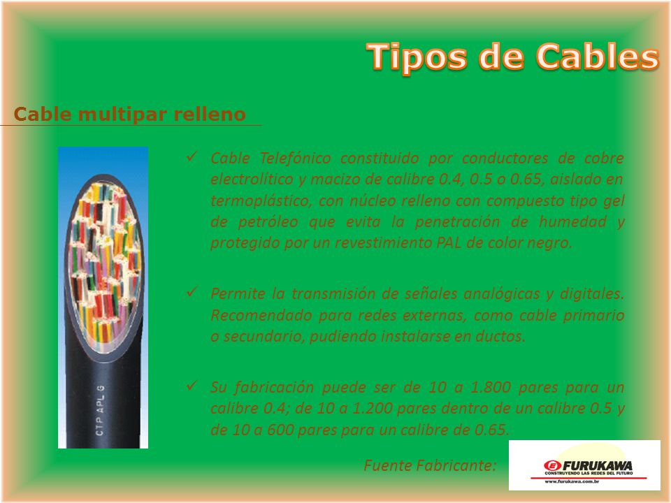 Tipos de Cables Cable multipar relleno