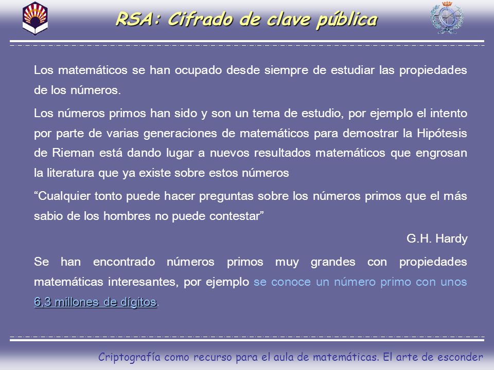 RSA: Cifrado de clave pública