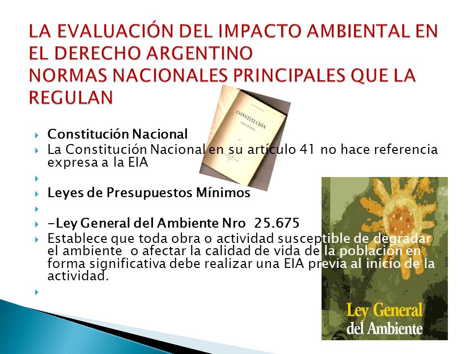 LA EVALUACIÓN DEL IMPACTO AMBIENTAL EN EL DERECHO ARGENTINO NORMAS NACIONALES PRINCIPALES QUE LA REGULAN