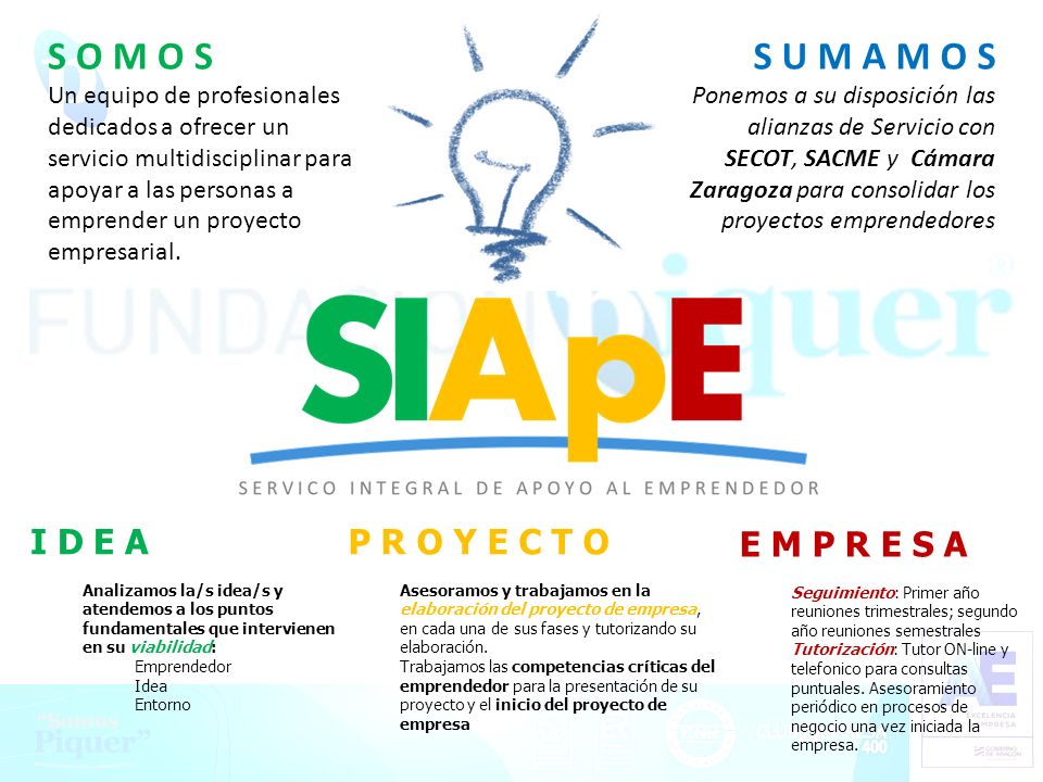 S O M O S Proyectos Piquer S U M A M O S I D E A P R O Y E C T O