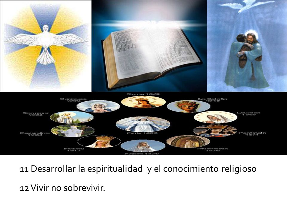 11 Desarrollar la espiritualidad y el conocimiento religioso 12 Vivir no sobrevivir.
