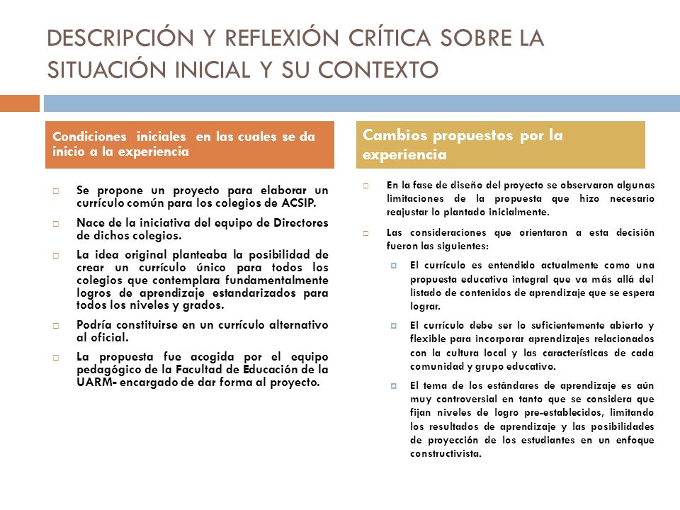 DESCRIPCIÓN Y REFLEXIÓN CRÍTICA SOBRE LA SITUACIÓN INICIAL Y SU CONTEXTO